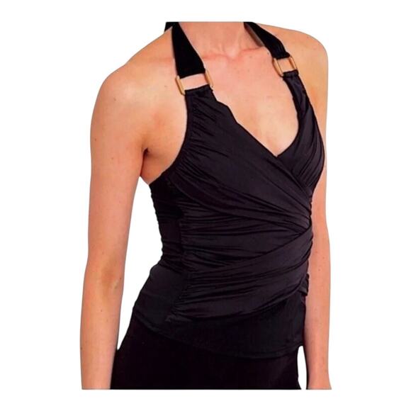 Spanx Lets Go Slimming Whittle Waistline Black Drape Tankini Sim Top Womens Sz 8 - Picture 14 of 16